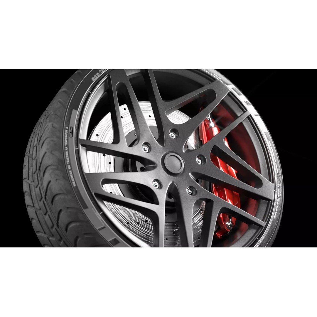 Wheel 3D Model – Low Poly Vehicle Rim with Tire and Brake - View 2