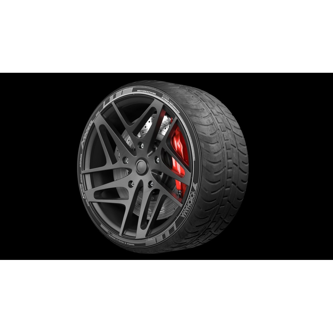 Wheel 3D Model – Low Poly Vehicle Rim with Tire and Brake - View 20