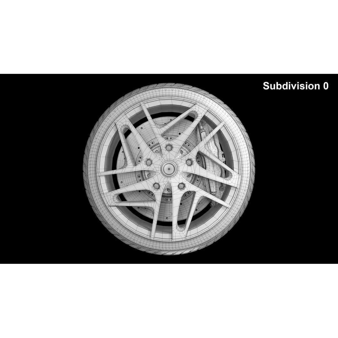 Wheel 3D Model – Low Poly Vehicle Rim with Tire and Brake - View 21