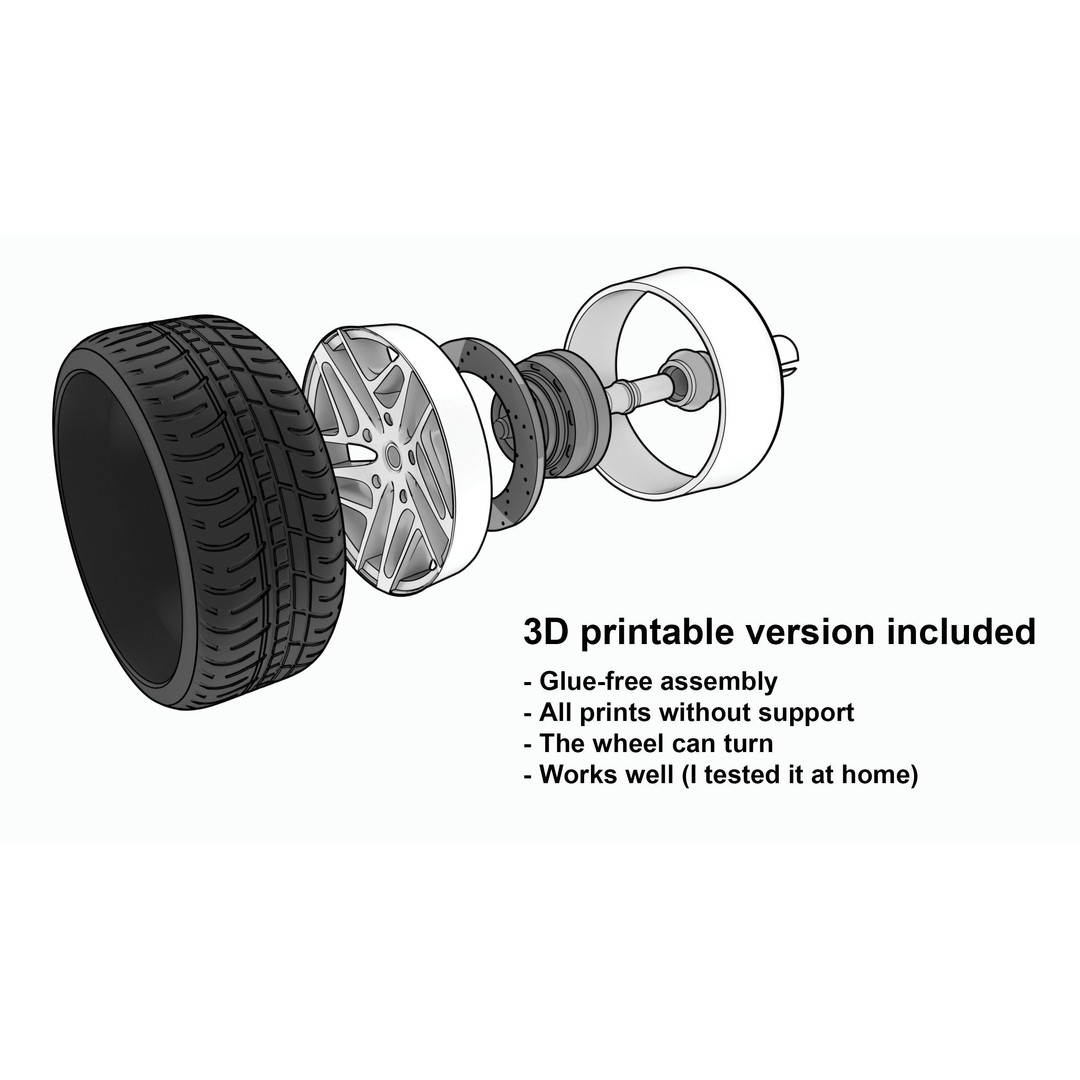 Wheel 3D Model – Low Poly Vehicle Rim with Tire and Brake - View 5