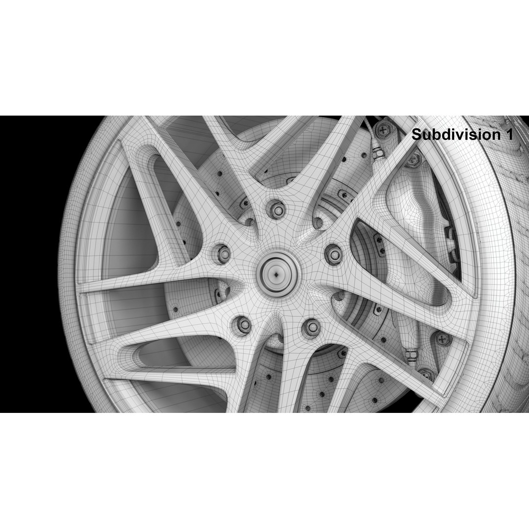 Wheel 3D Model – Low Poly Vehicle Rim with Tire and Brake - View 9