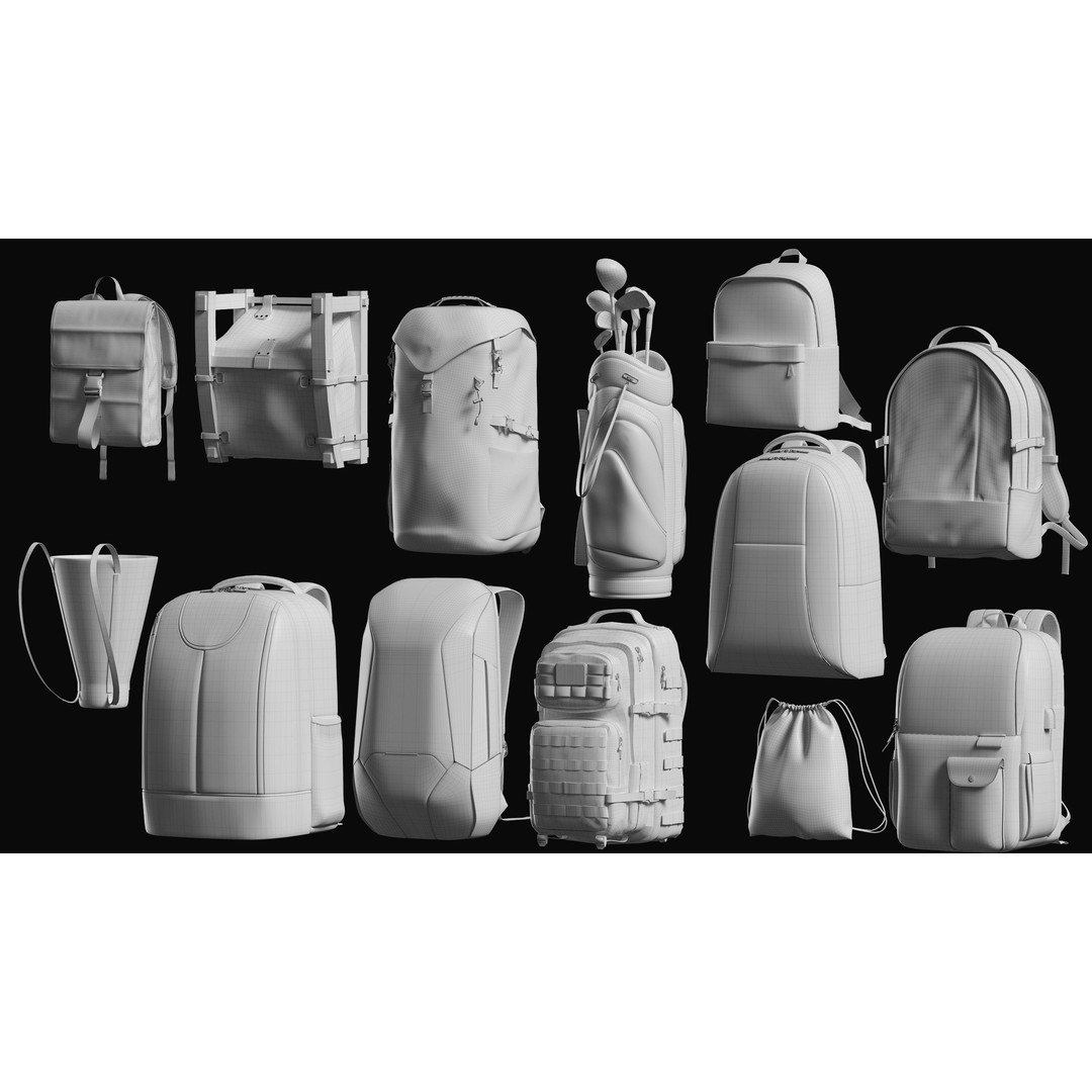 Backpack Basemesh Collection 3D Model – High Poly Tactical Game Asset, FBX, OBJ