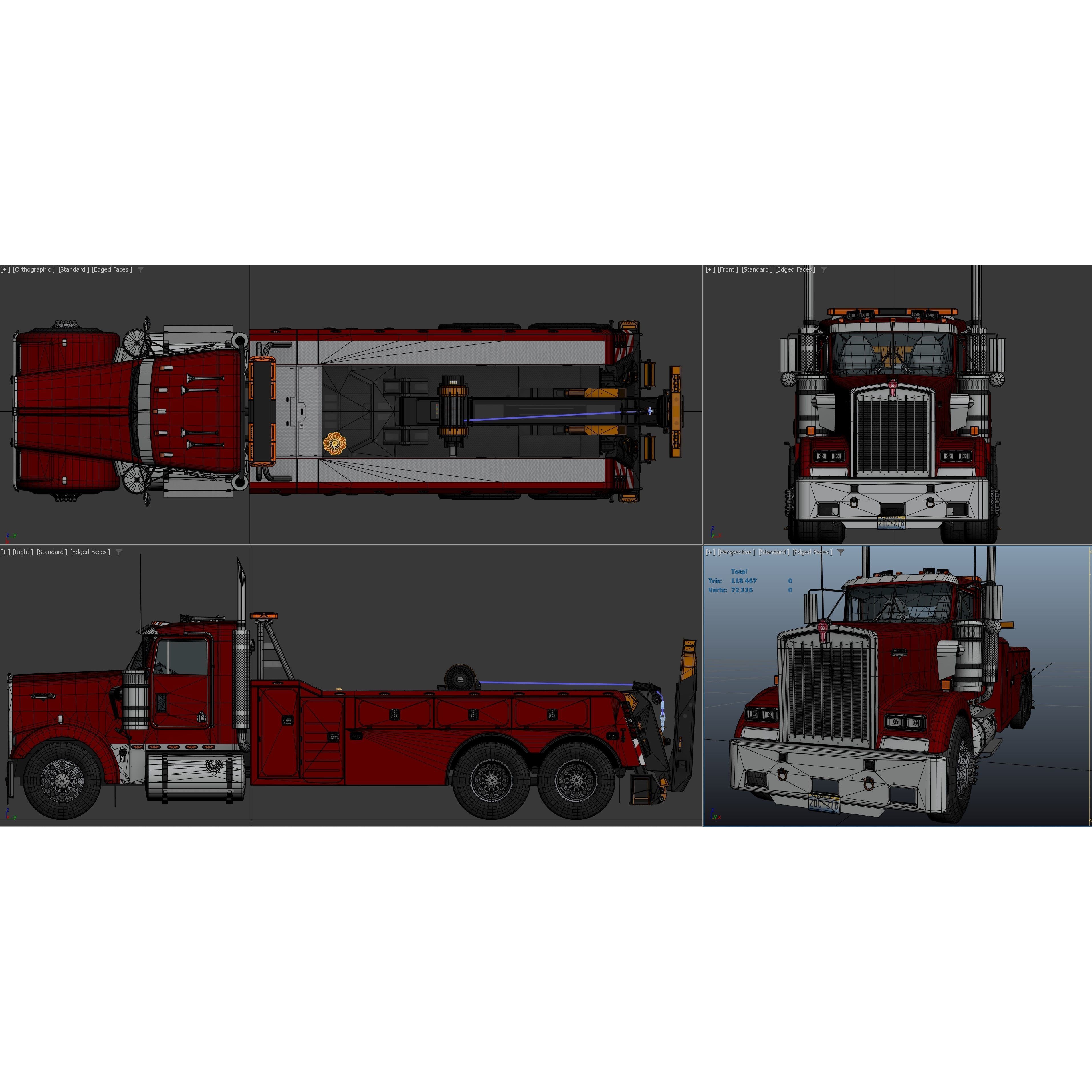 Kenworth W900 Wrecker - Low-Poly Game-Ready 3D Model - View 42