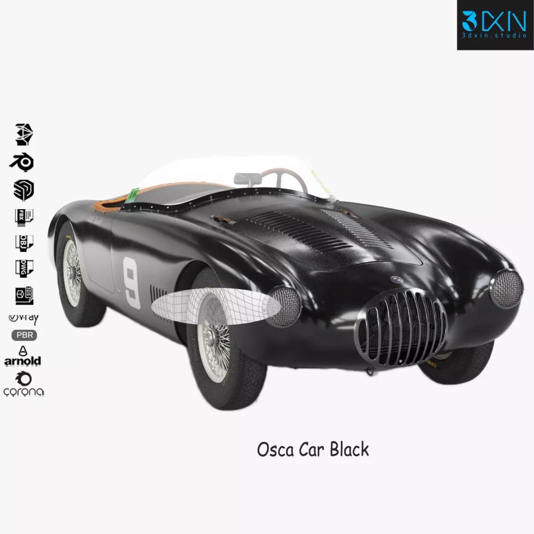 Osca Black Sports Car 3D Model – High Poly PBR Asset, FBX, Blender - View 2