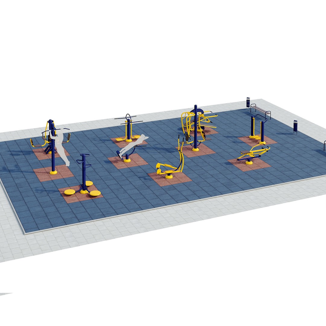 Sports Ground 3D Model – Photoreal Outdoor Exercise Trainers, FBX - View 3
