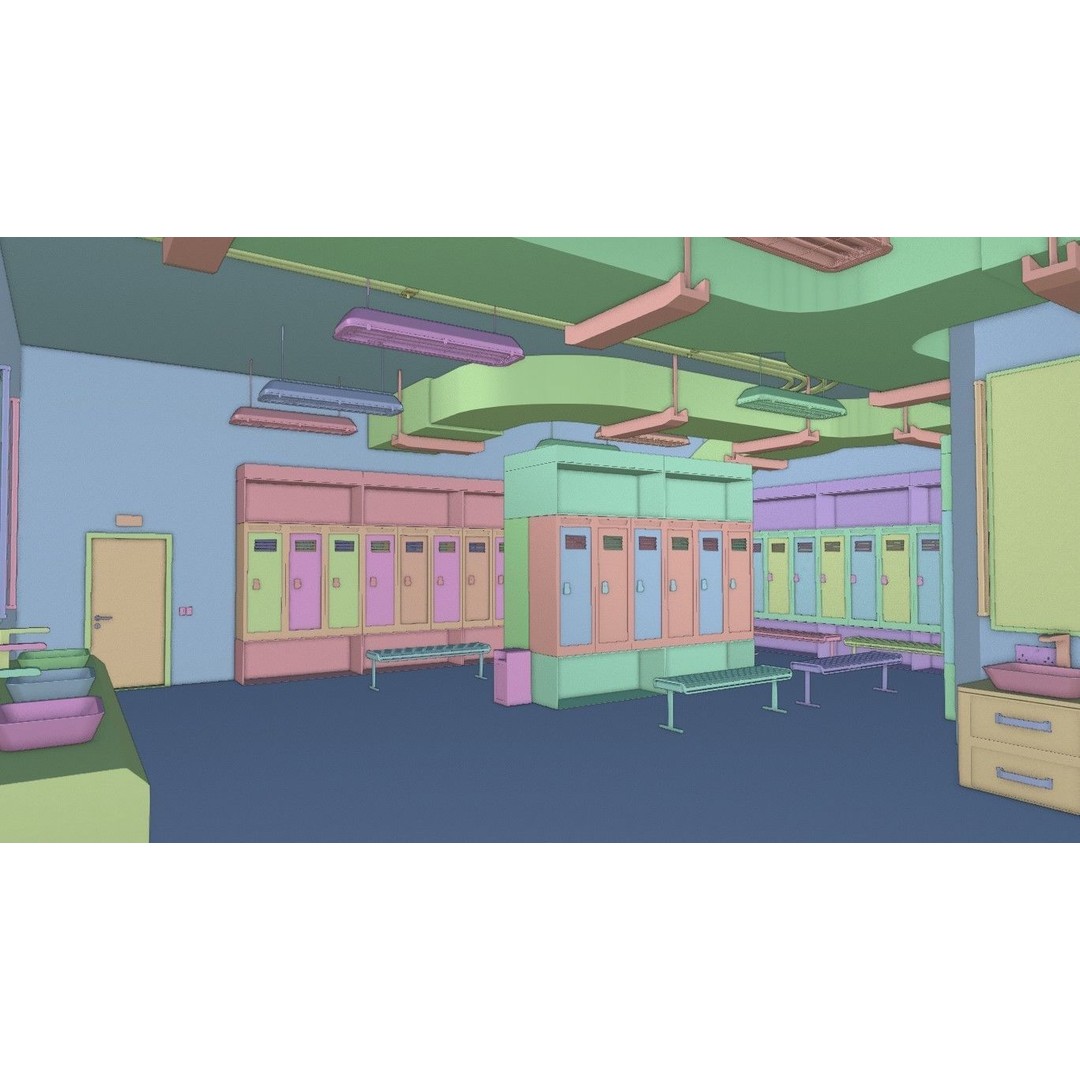 Modern Gym Locker Room 3D Model – Low Poly PBR Interior Asset