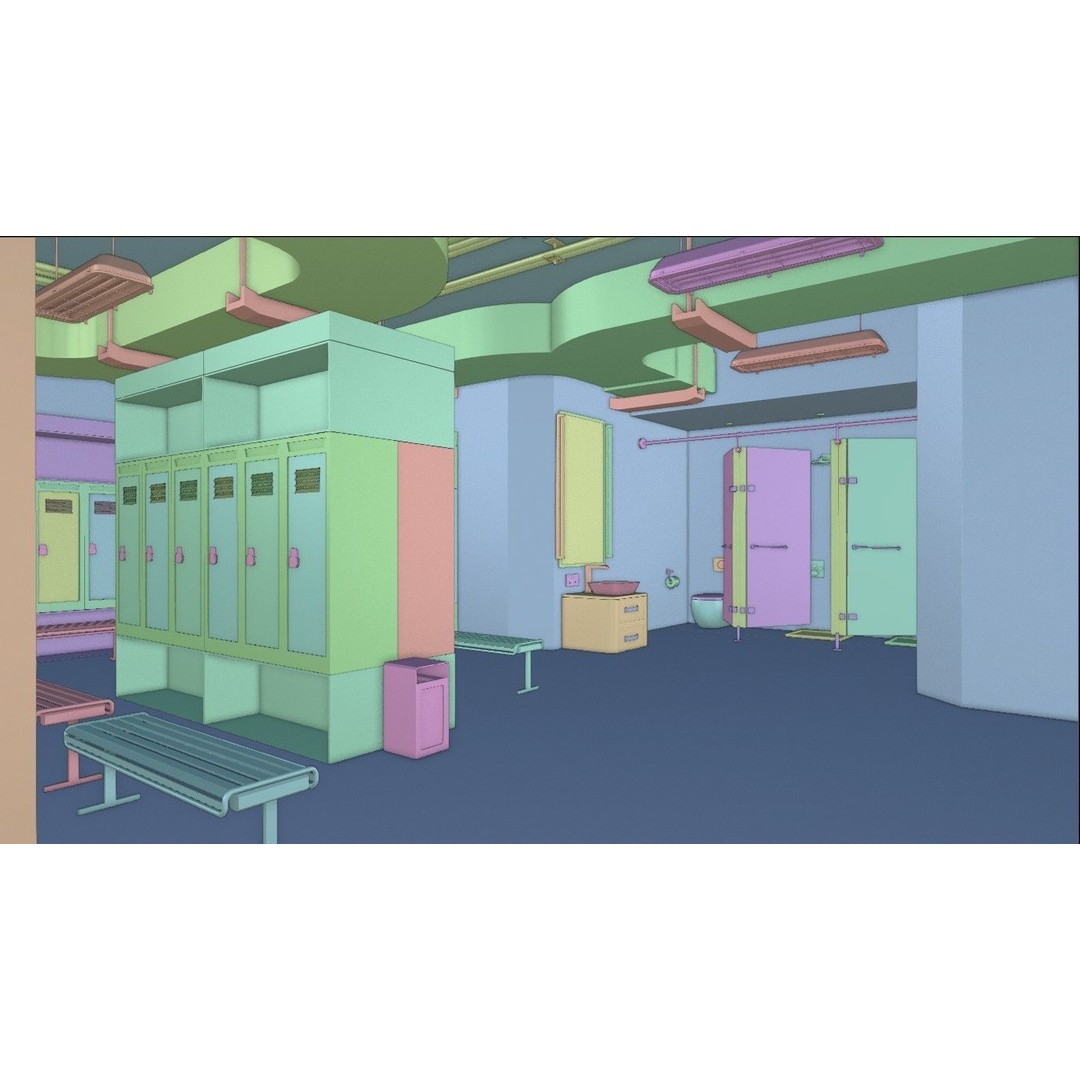 Modern Gym Locker Room 3D Model – Low Poly PBR Interior Asset - View 13
