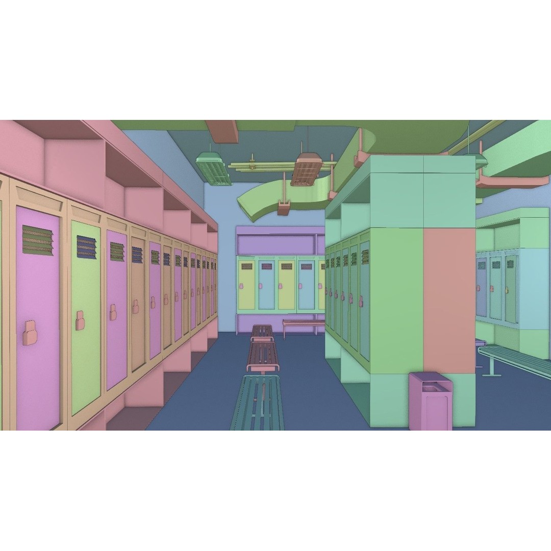 Modern Gym Locker Room 3D Model – Low Poly PBR Interior Asset - View 14