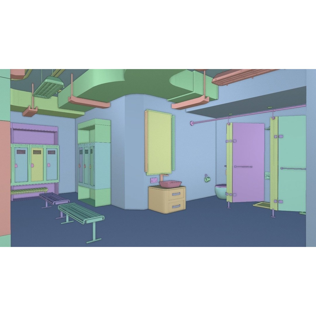 Modern Gym Locker Room 3D Model – Low Poly PBR Interior Asset - View 15