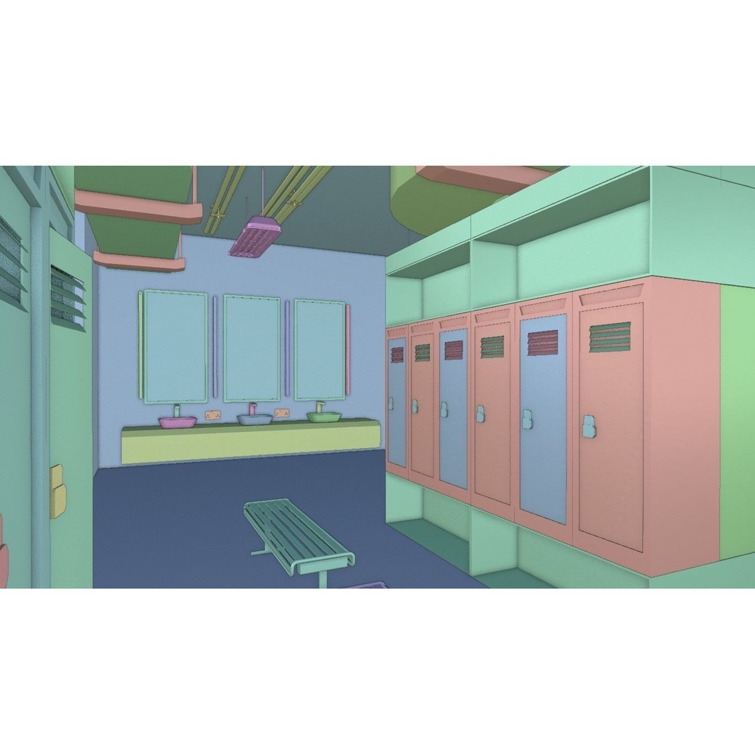 Modern Gym Locker Room 3D Model – Low Poly PBR Interior Asset - View 16