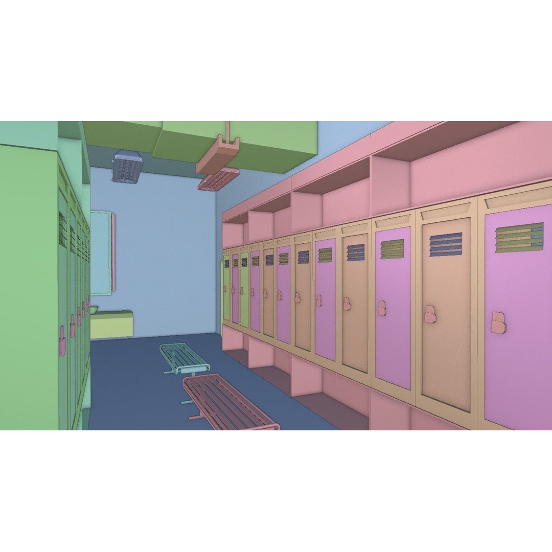 Modern Gym Locker Room 3D Model – Low Poly PBR Interior Asset - View 17