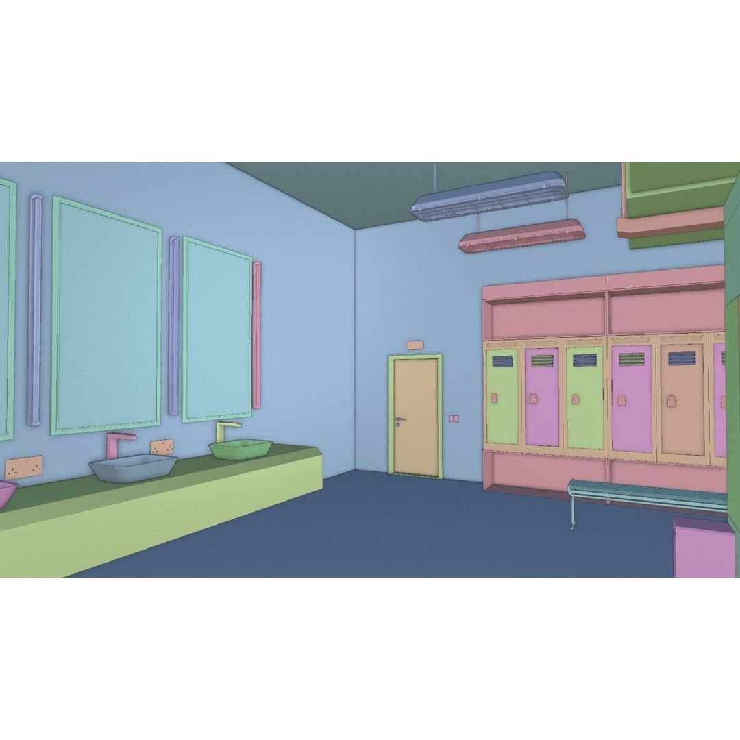 Modern Gym Locker Room 3D Model – Low Poly PBR Interior Asset - View 19