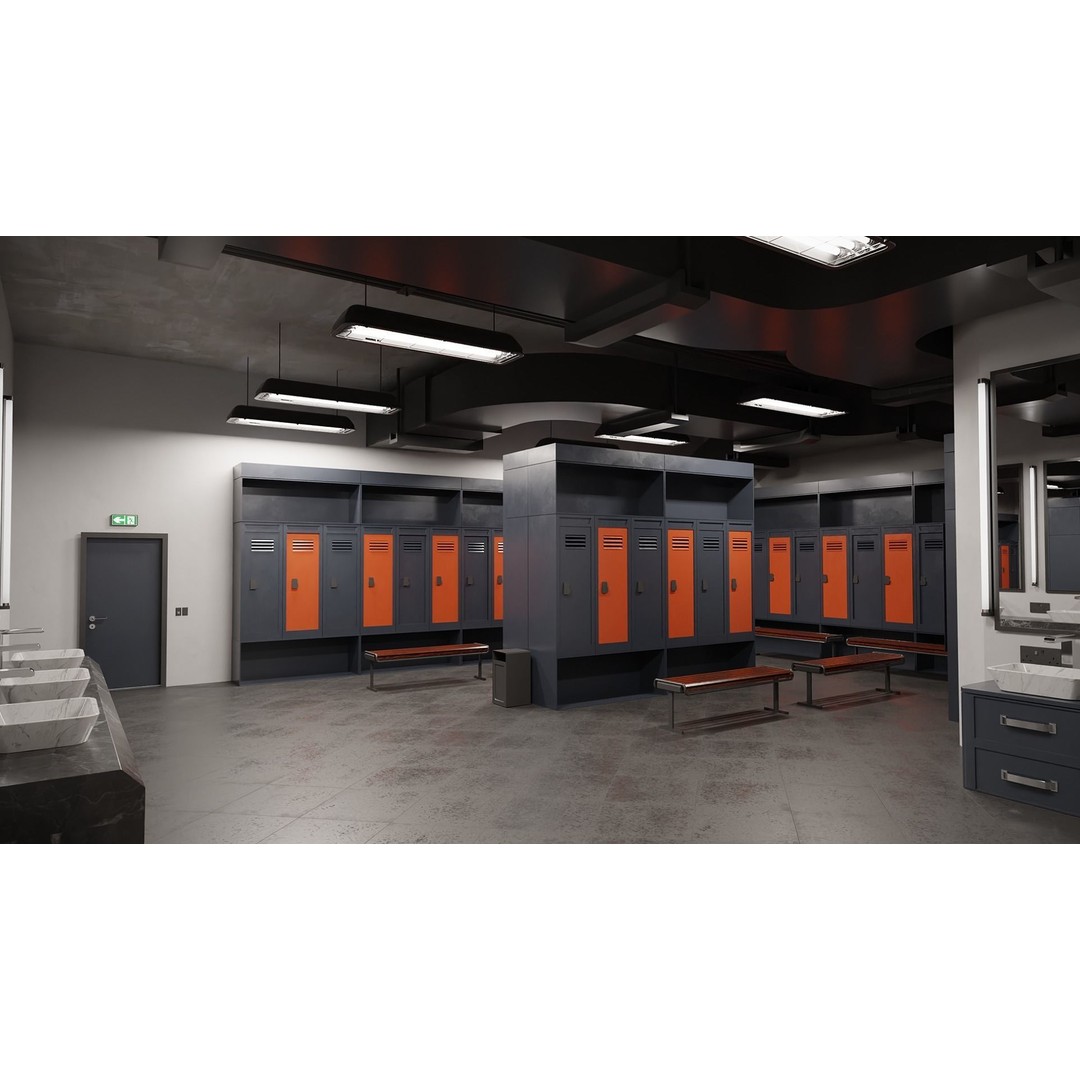 Modern Gym Locker Room 3D Model – Low Poly PBR Interior Asset - View 3