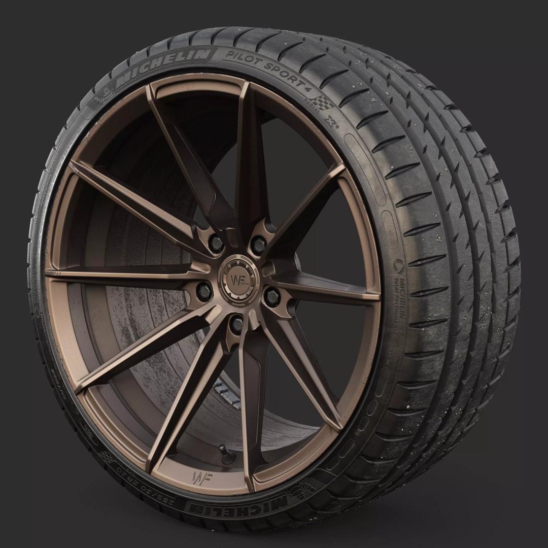 WheelForce CF3-FF R Tire Michelin Pilot Sport 4 3D Model – Low Poly PBR Asset, FBX - View 2