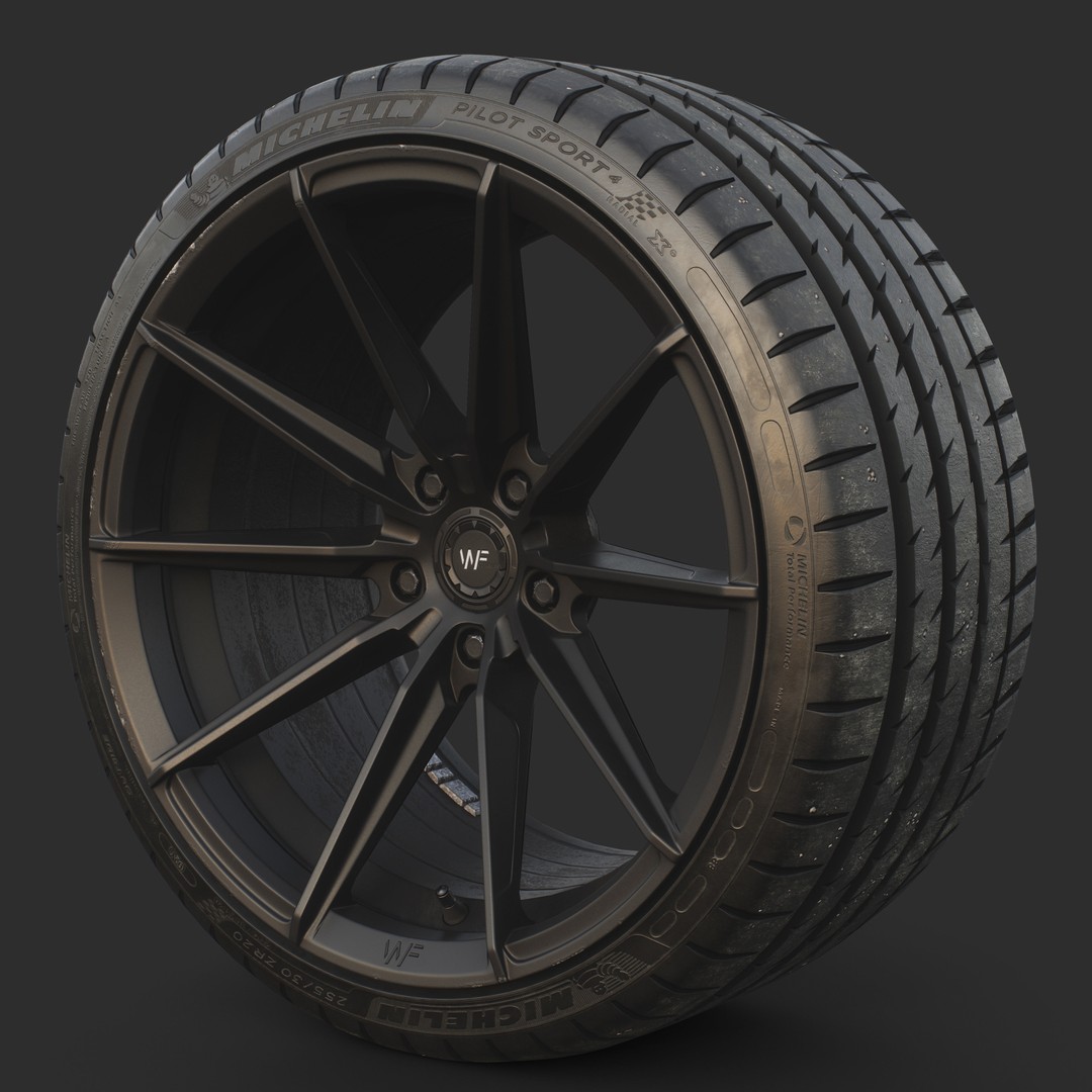 WheelForce CF3-FF R Tire Michelin Pilot Sport 4 3D Model – Low Poly PBR Asset, FBX - View 4
