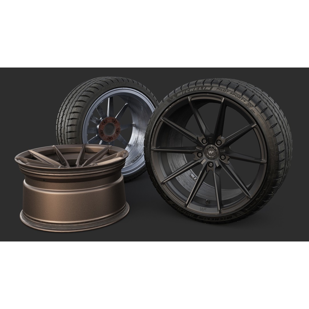 WheelForce CF3-FF R Tire Michelin Pilot Sport 4 3D Model – Low Poly PBR Asset, FBX - View 7