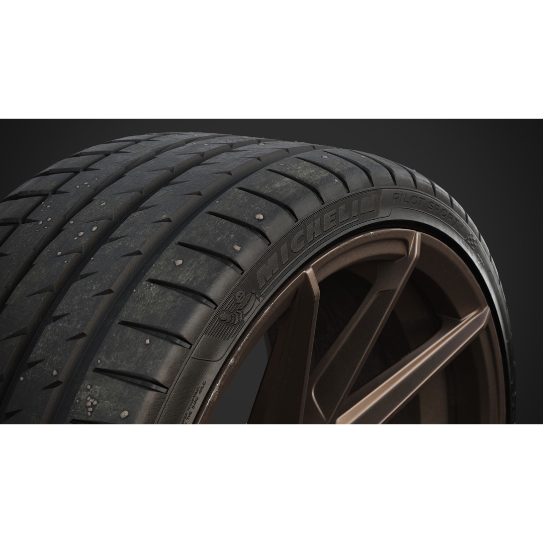 WheelForce CF3-FF R Tire Michelin Pilot Sport 4 3D Model – Low Poly PBR Asset, FBX - View 9