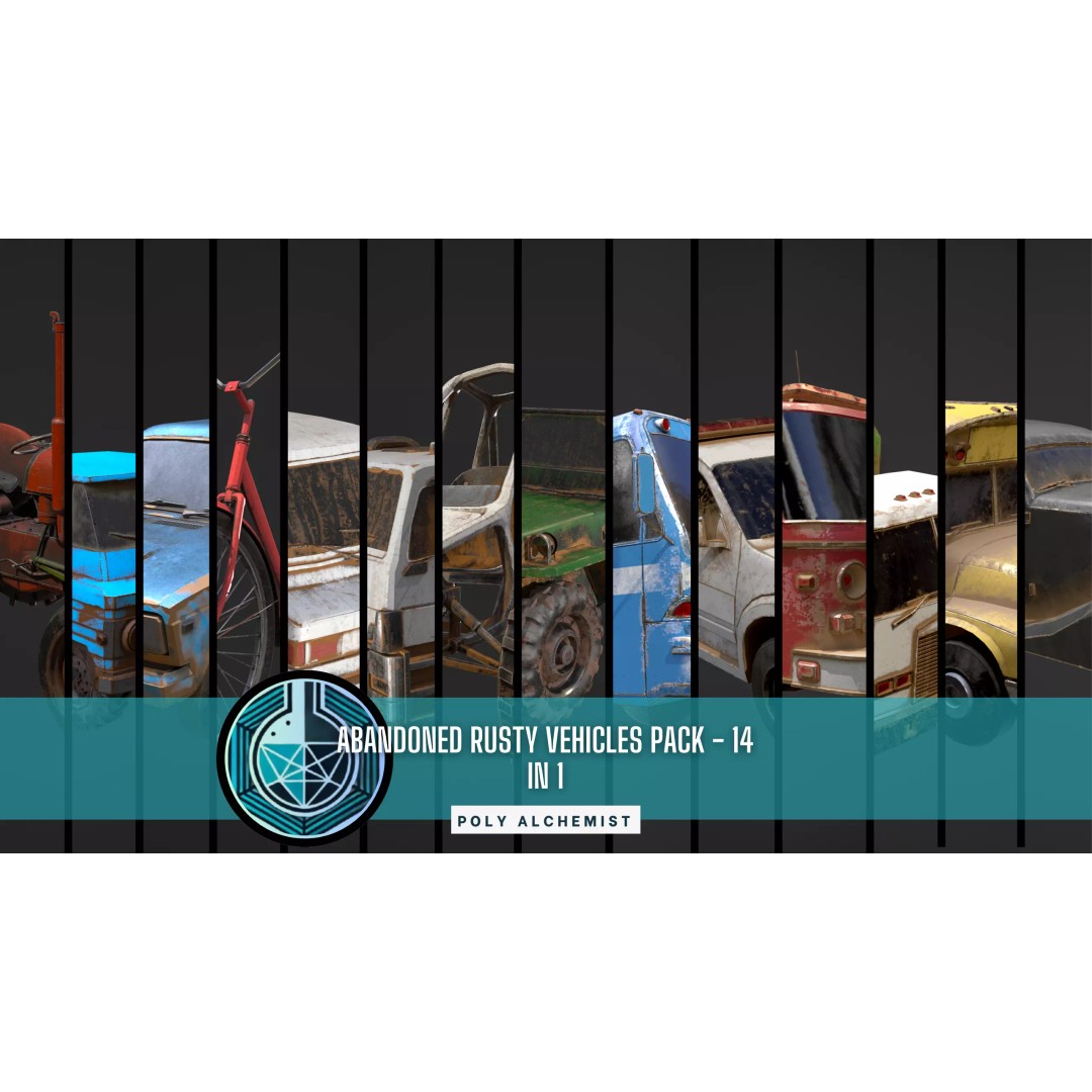 Abandoned Vehicles 3D Model – Low Poly Pack, Game Ready, FBX, OBJ - View 2