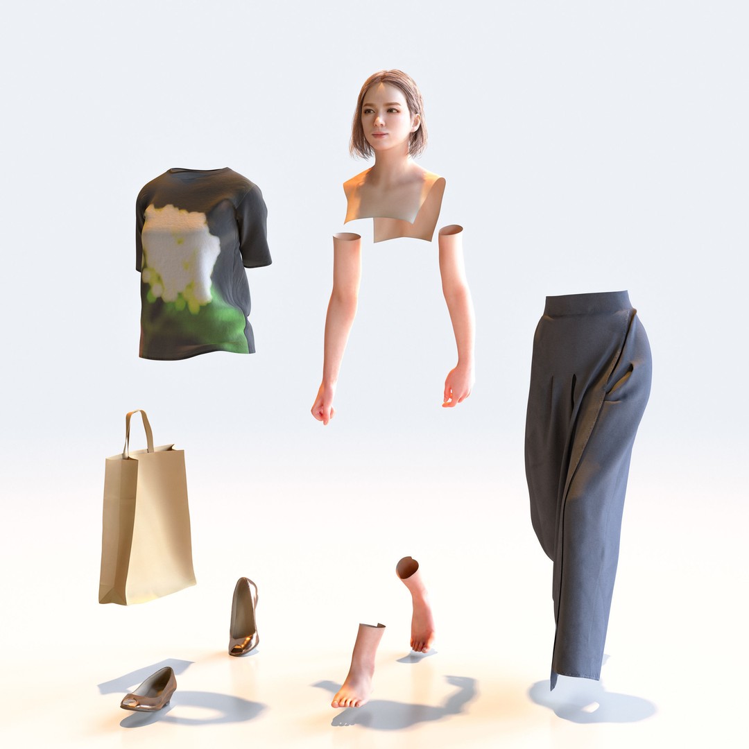 Posed Asian Casual Woman 3D Model – Realistic Character Pack, FBX