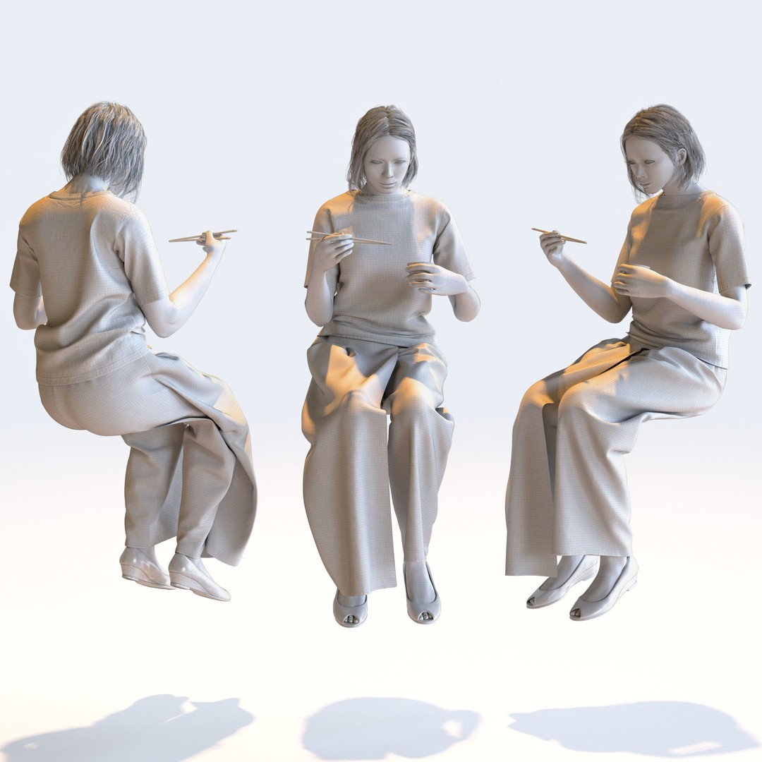 Posed Asian Casual Woman 3D Model – Realistic Character Pack, FBX - View 10
