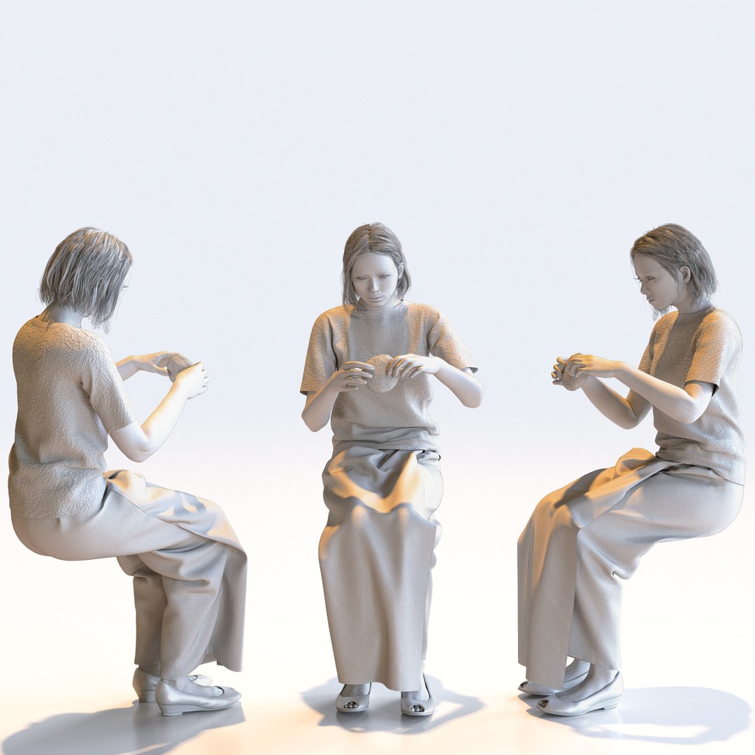 Posed Asian Casual Woman 3D Model – Realistic Character Pack, FBX - View 14