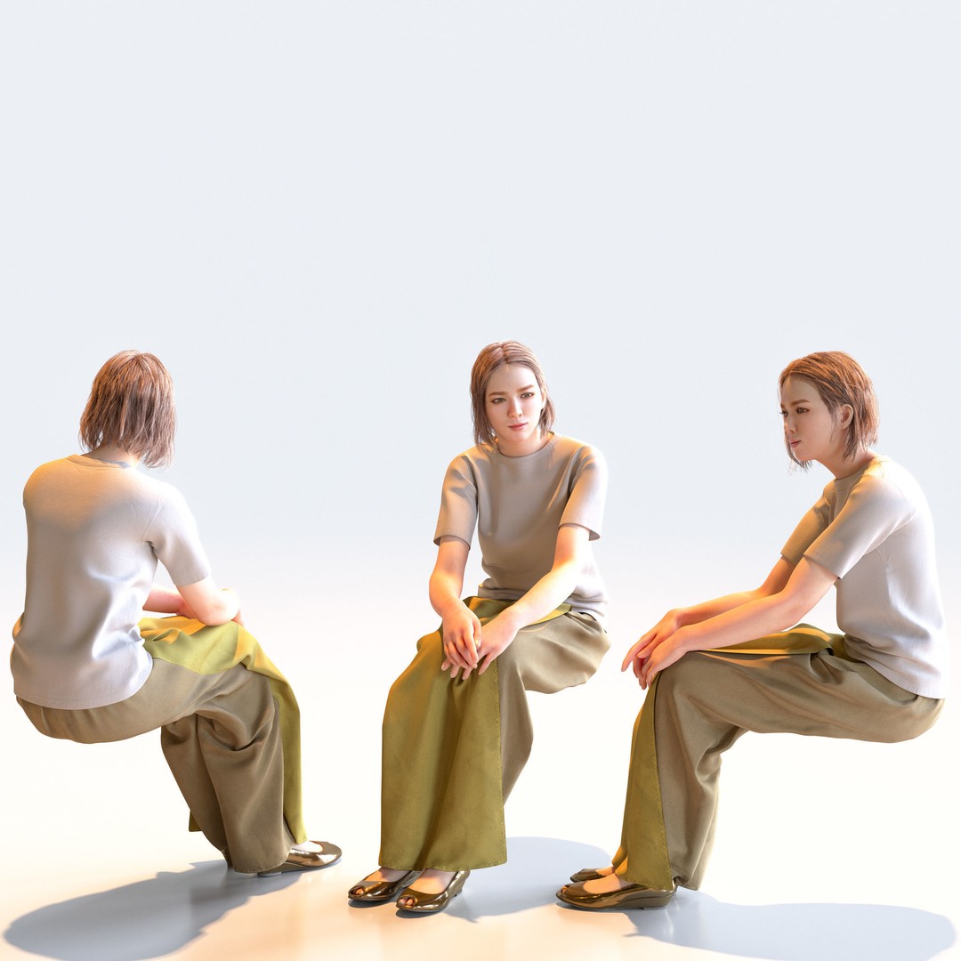 Posed Asian Casual Woman 3D Model – Realistic Character Pack, FBX - View 17