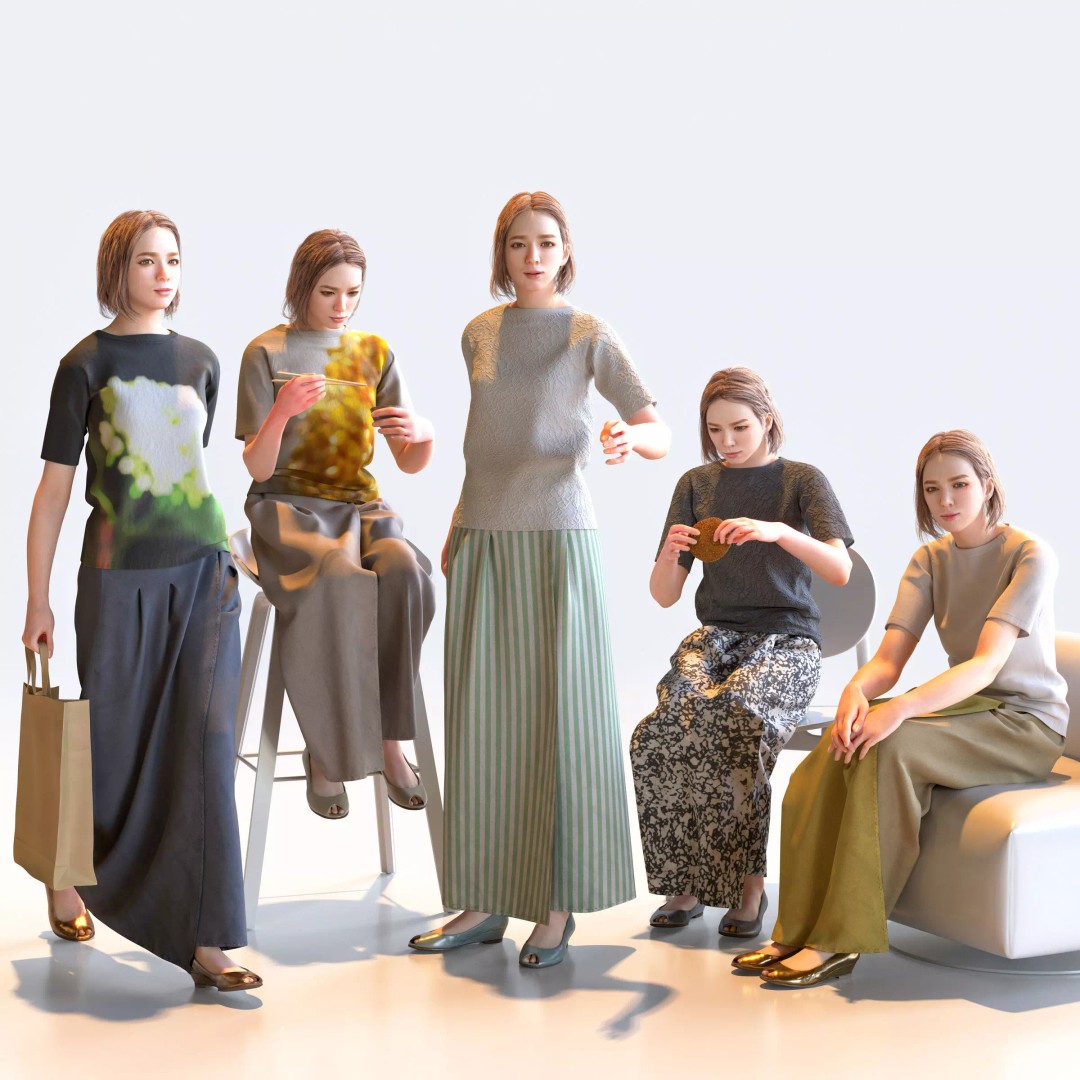 Posed Asian Casual Woman 3D Model – Realistic Character Pack, FBX - View 2