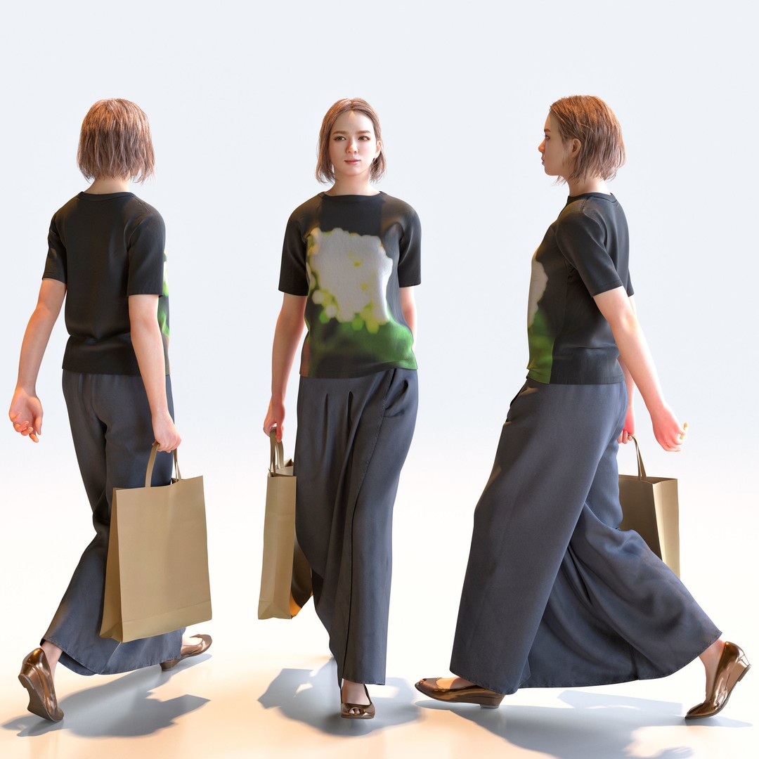 Posed Asian Casual Woman 3D Model – Realistic Character Pack, FBX - View 21