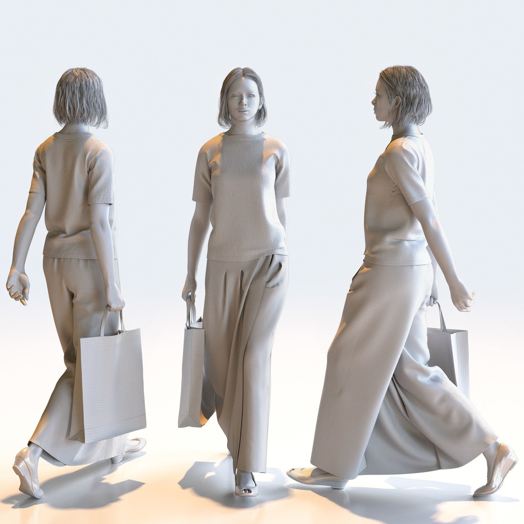 Posed Asian Casual Woman 3D Model – Realistic Character Pack, FBX - View 22