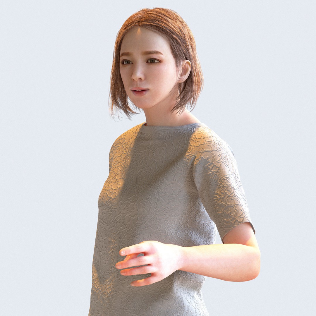 Posed Asian Casual Woman 3D Model – Realistic Character Pack, FBX - View 4