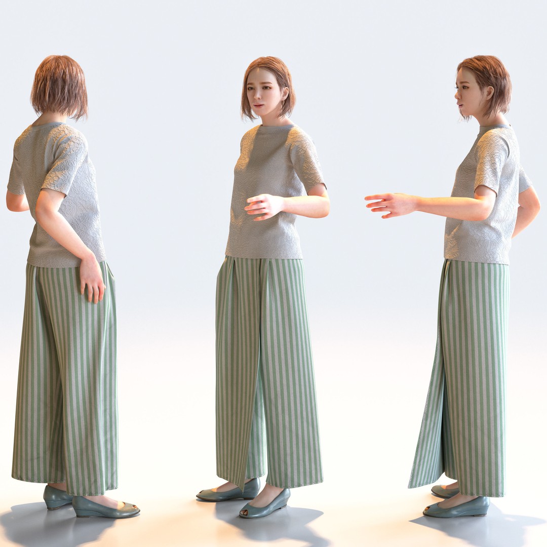 Posed Asian Casual Woman 3D Model – Realistic Character Pack, FBX - View 5