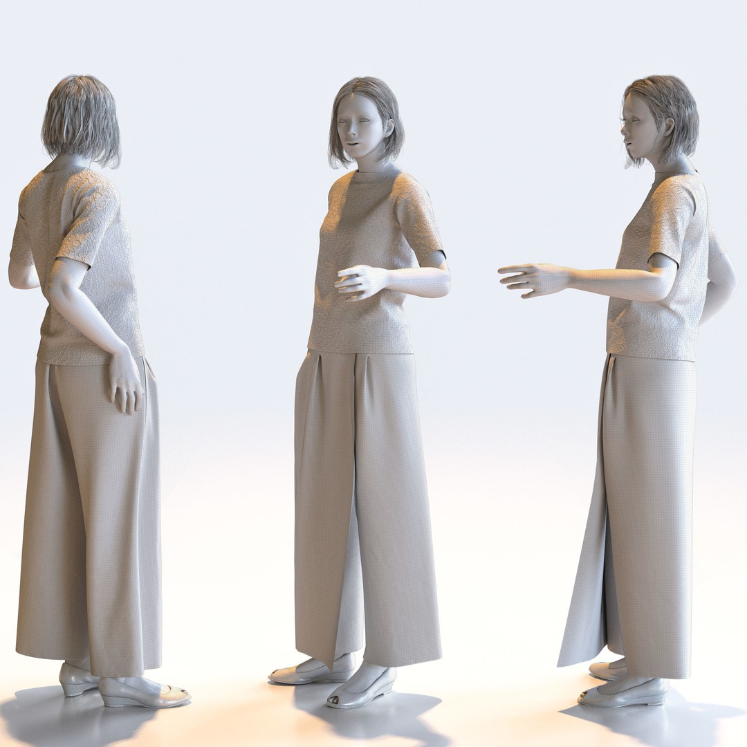 Posed Asian Casual Woman 3D Model – Realistic Character Pack, FBX - View 6