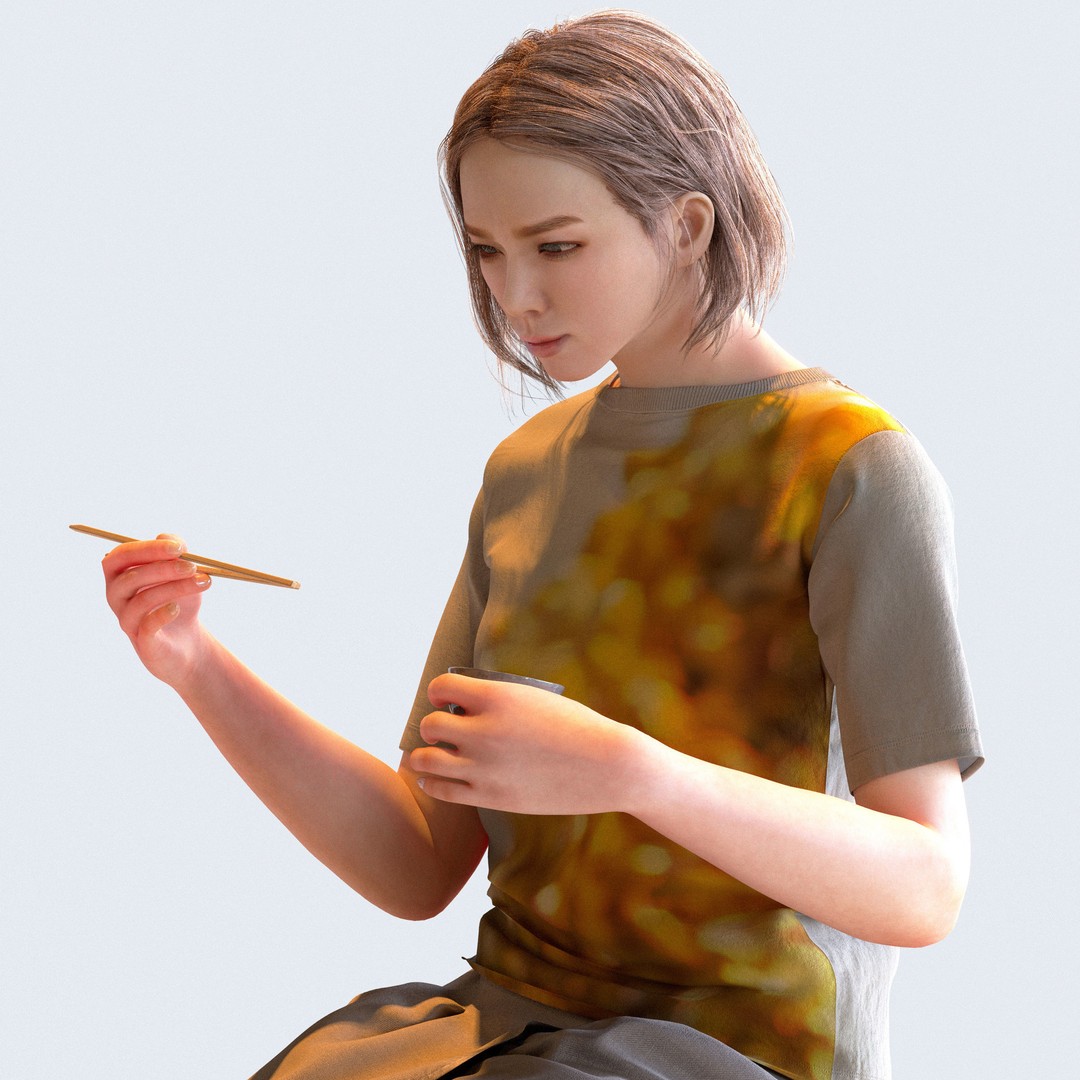 Posed Asian Casual Woman 3D Model – Realistic Character Pack, FBX - View 8