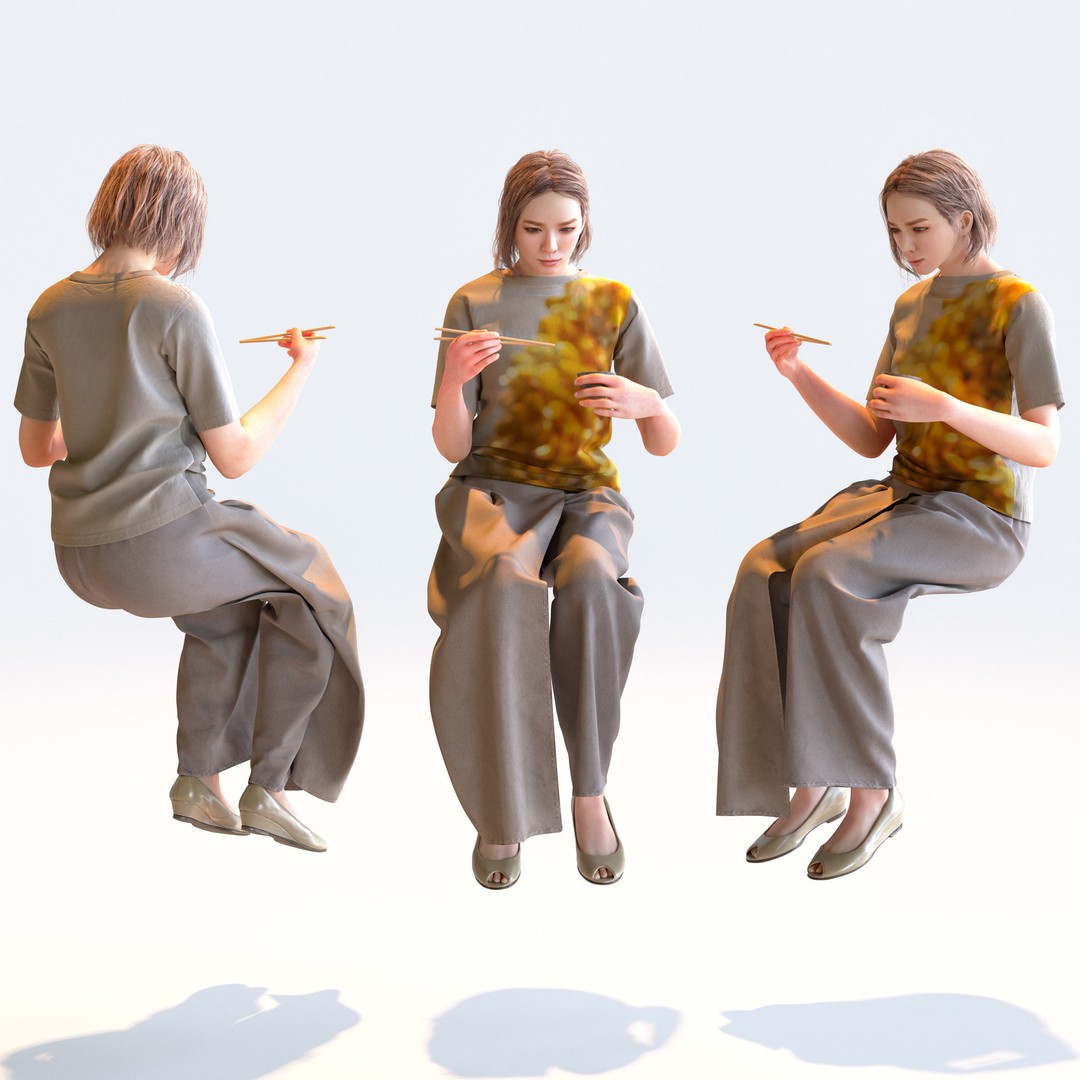Posed Asian Casual Woman 3D Model – Realistic Character Pack, FBX - View 9