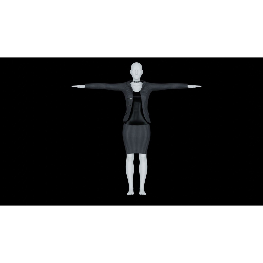 Elegant Woman Suit 3D Model – Low Poly Game Asset, FBX & Blender - View 10