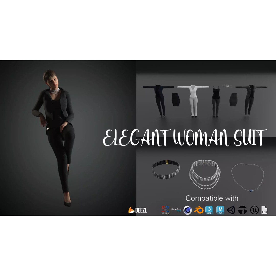 Elegant Woman Suit 3D Model – Low Poly Game Asset, FBX & Blender - View 2