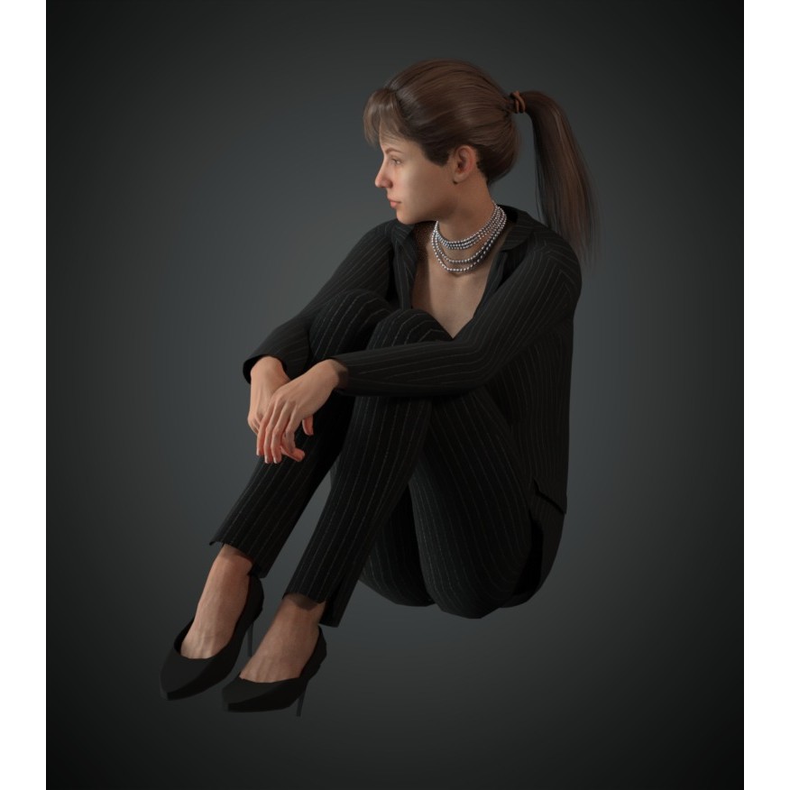 Elegant Woman Suit 3D Model – Low Poly Game Asset, FBX & Blender - View 4