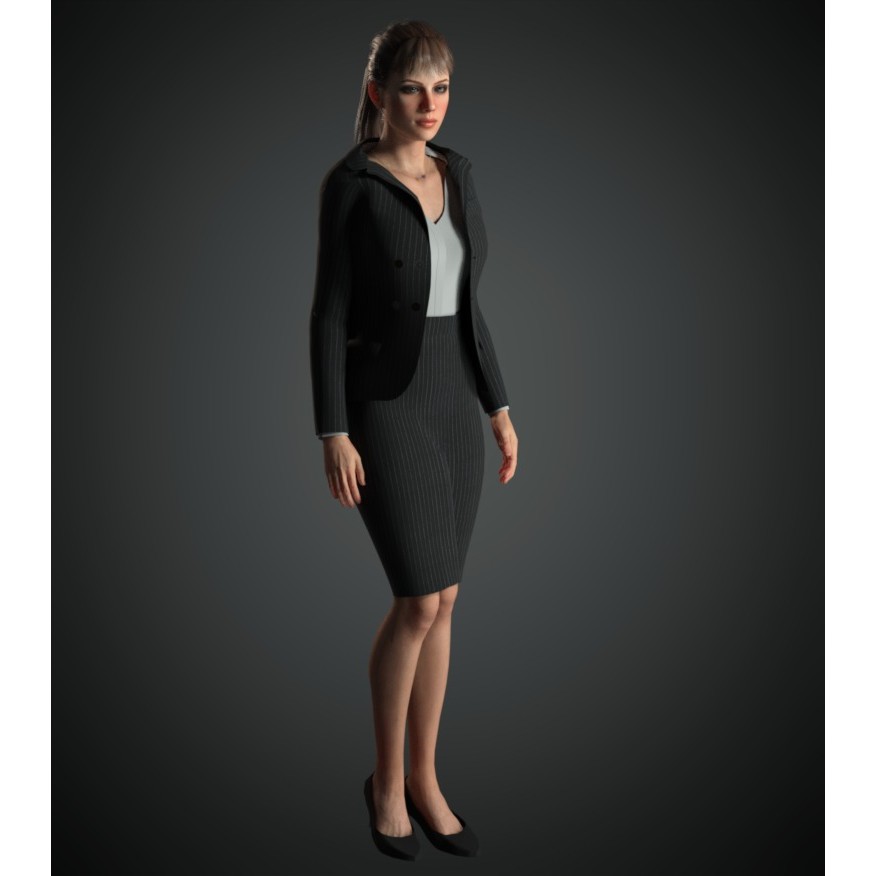 Elegant Woman Suit 3D Model – Low Poly Game Asset, FBX & Blender - View 6