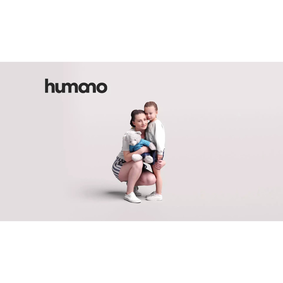Humano Woman with Child 3D Model – Realistic PBR Character, FBX, Blender - View 2