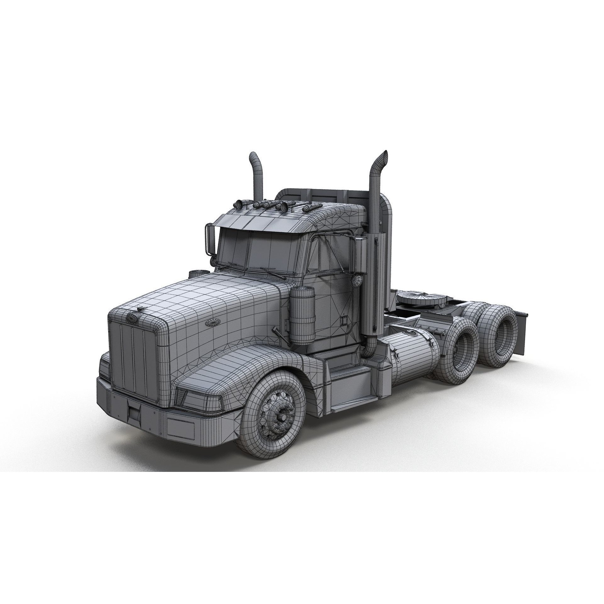 Peterbilt 377 Daycab Truck - Low-Poly Game-Ready 3D Model - View 11