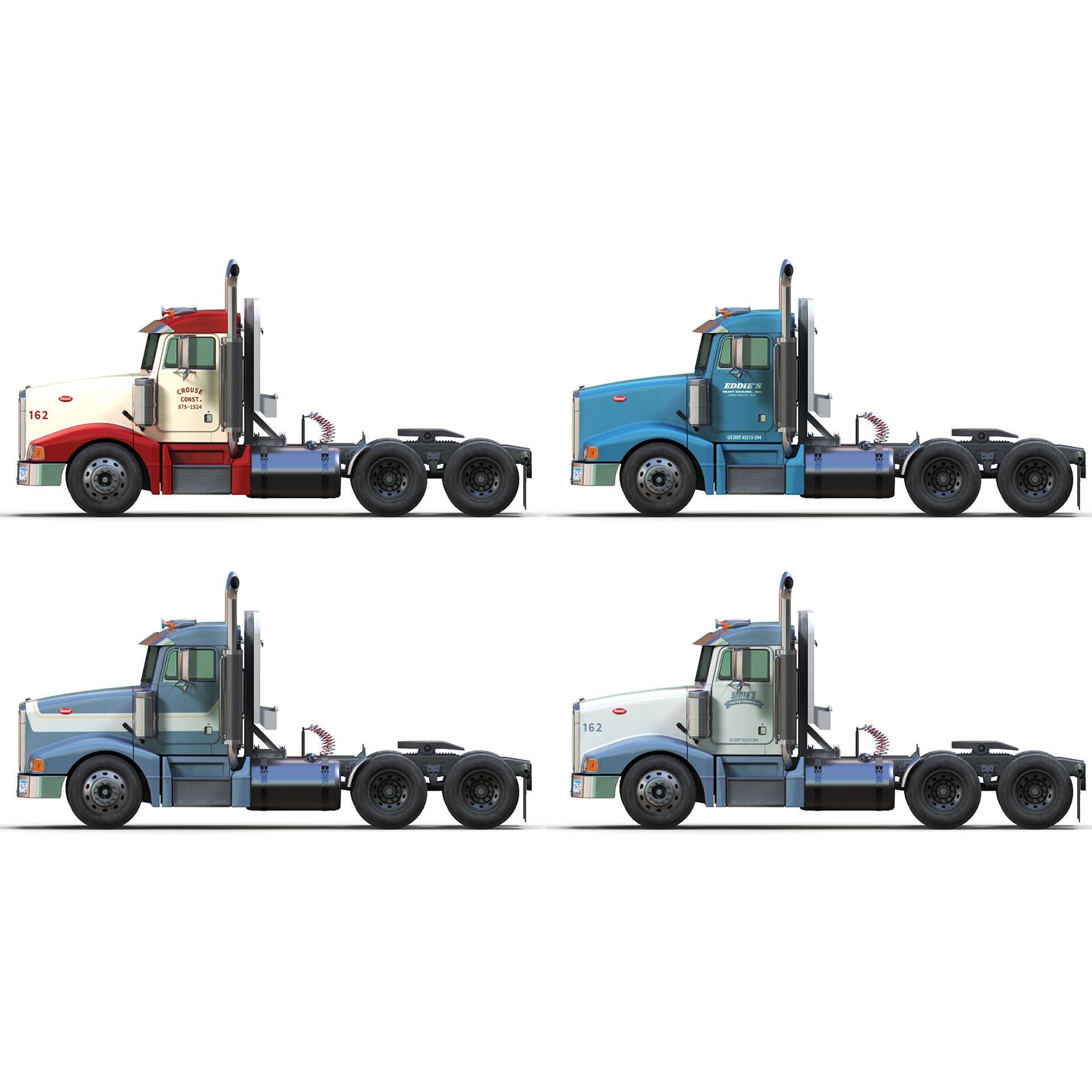 Peterbilt 377 Daycab Truck - Low-Poly Game-Ready 3D Model - View 19