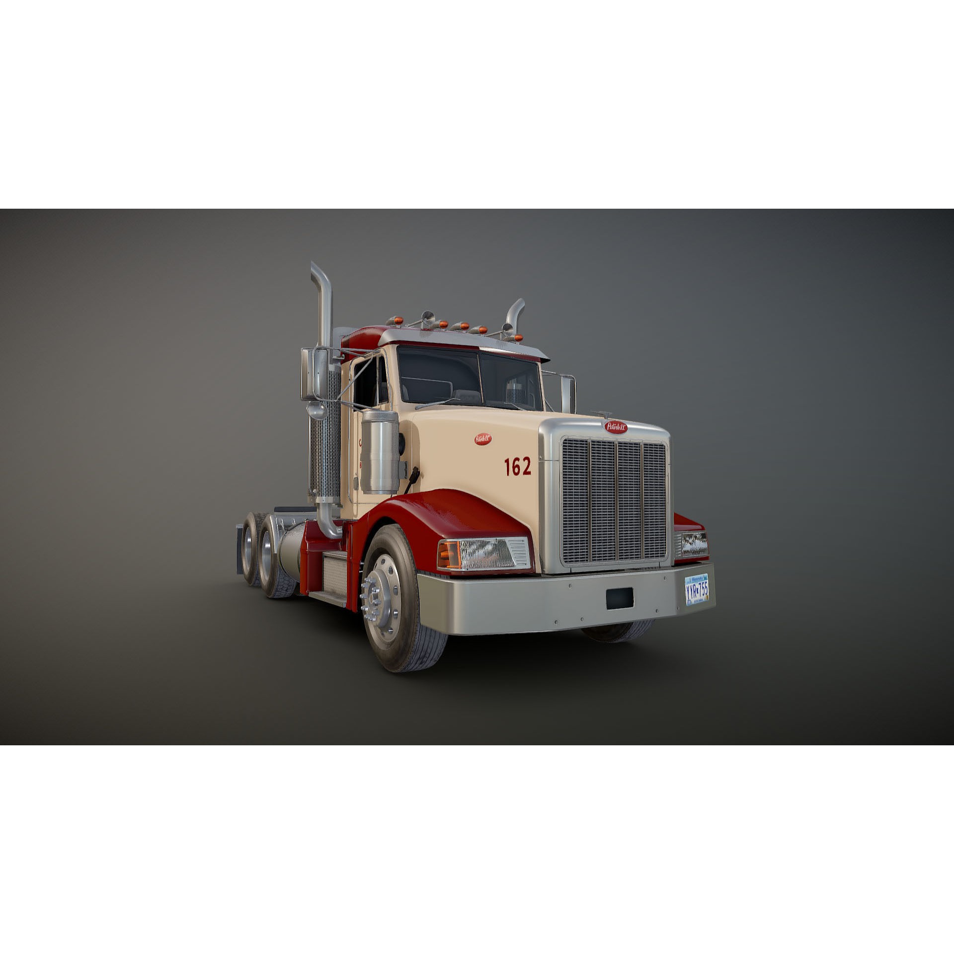 Peterbilt 377 Daycab Truck - Low-Poly Game-Ready 3D Model - View 24
