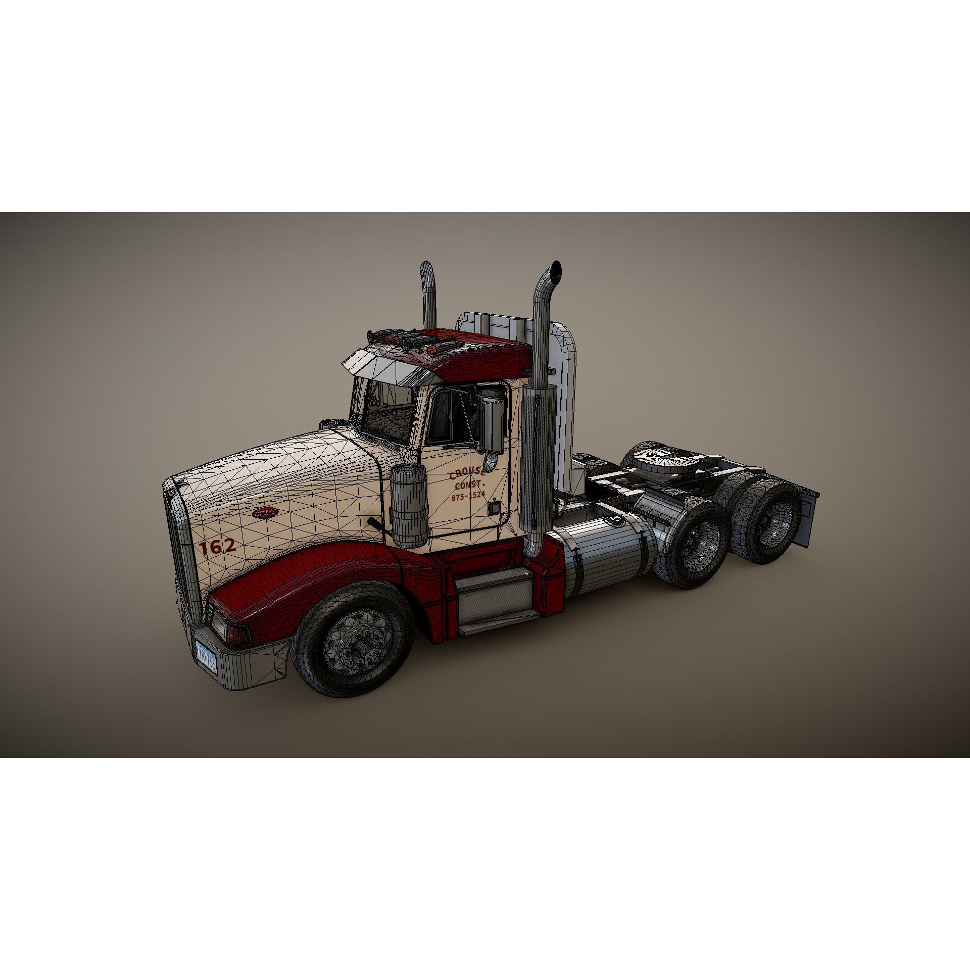 Peterbilt 377 Daycab Truck - Low-Poly Game-Ready 3D Model - View 27
