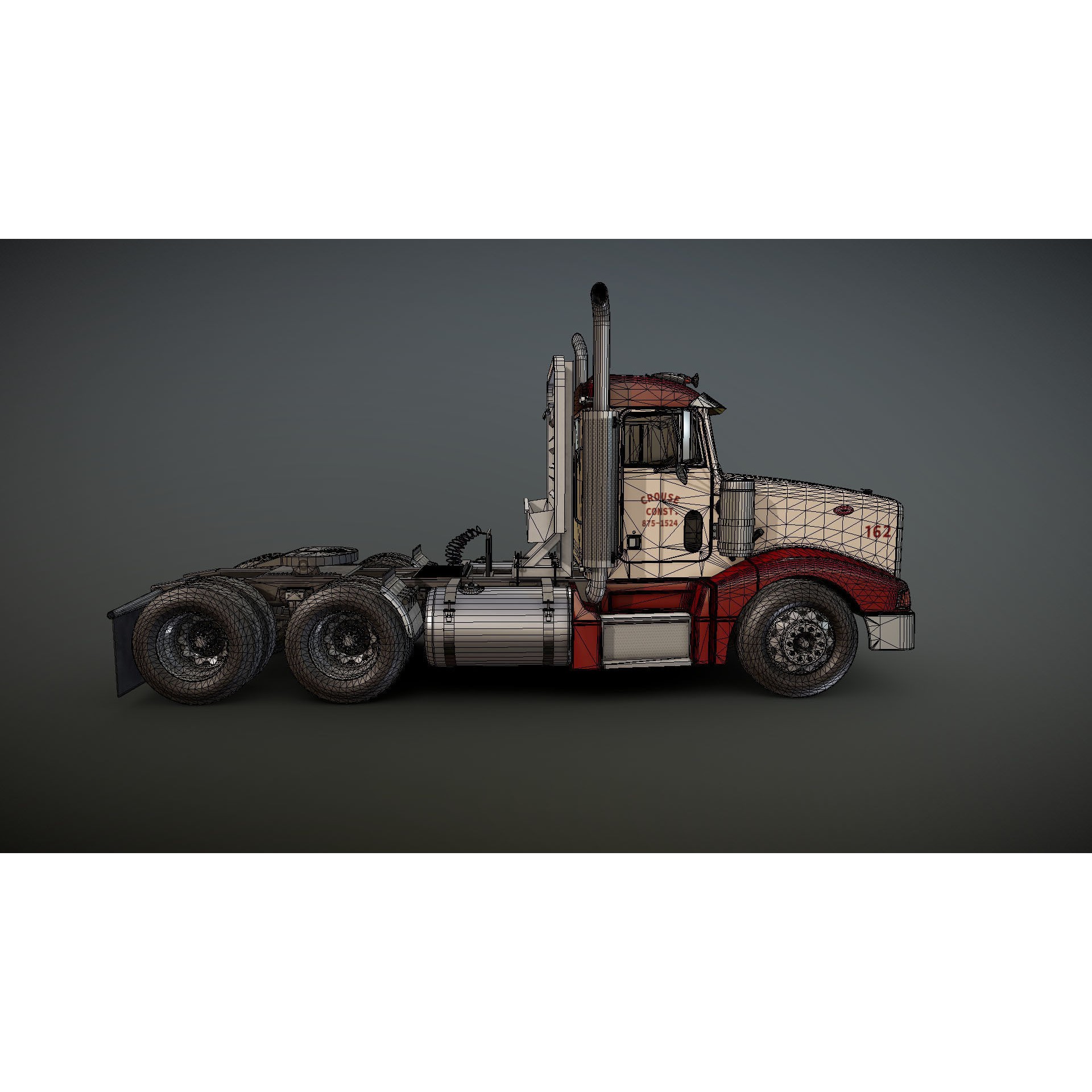 Peterbilt 377 Daycab Truck - Low-Poly Game-Ready 3D Model - View 28