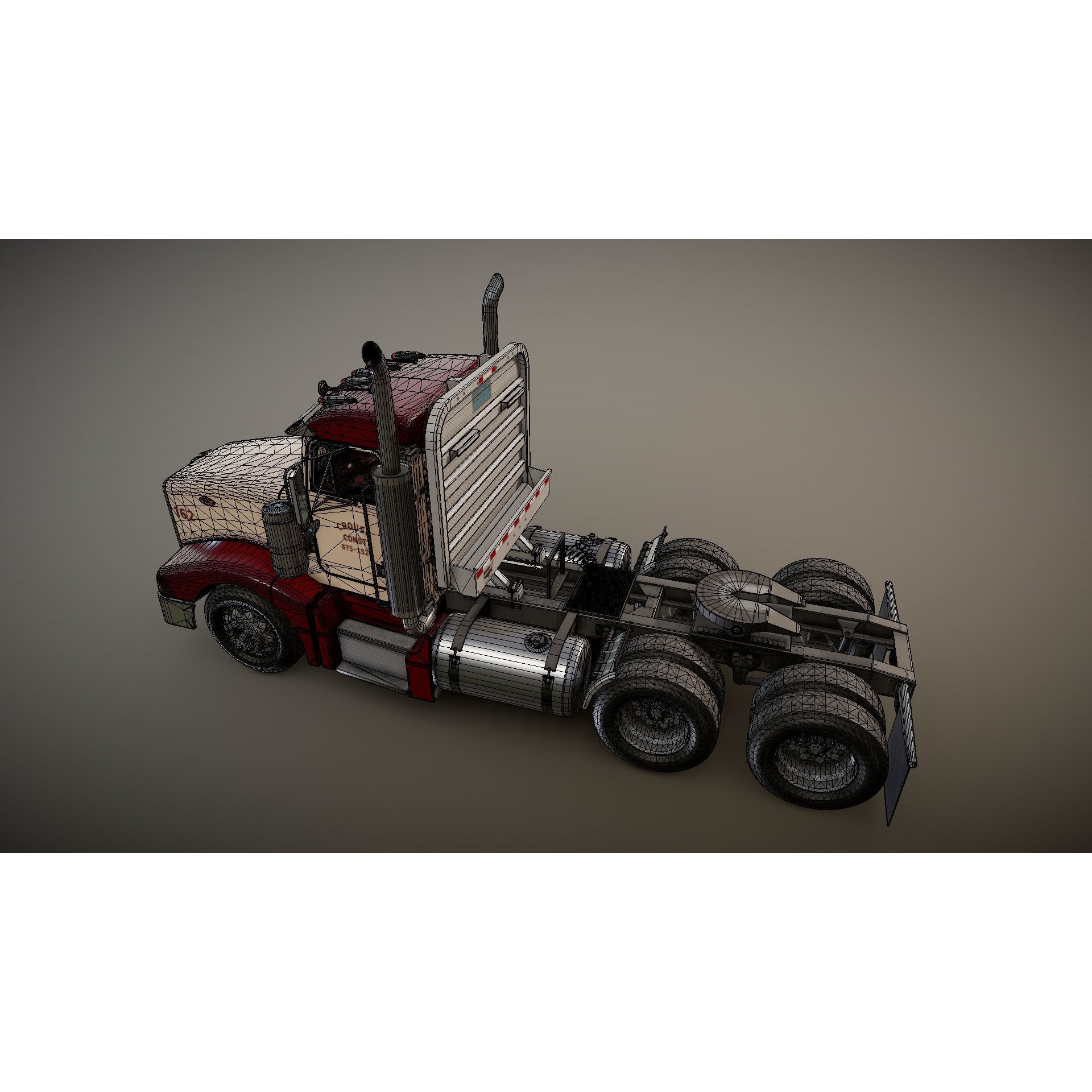 Peterbilt 377 Daycab Truck - Low-Poly Game-Ready 3D Model - View 29