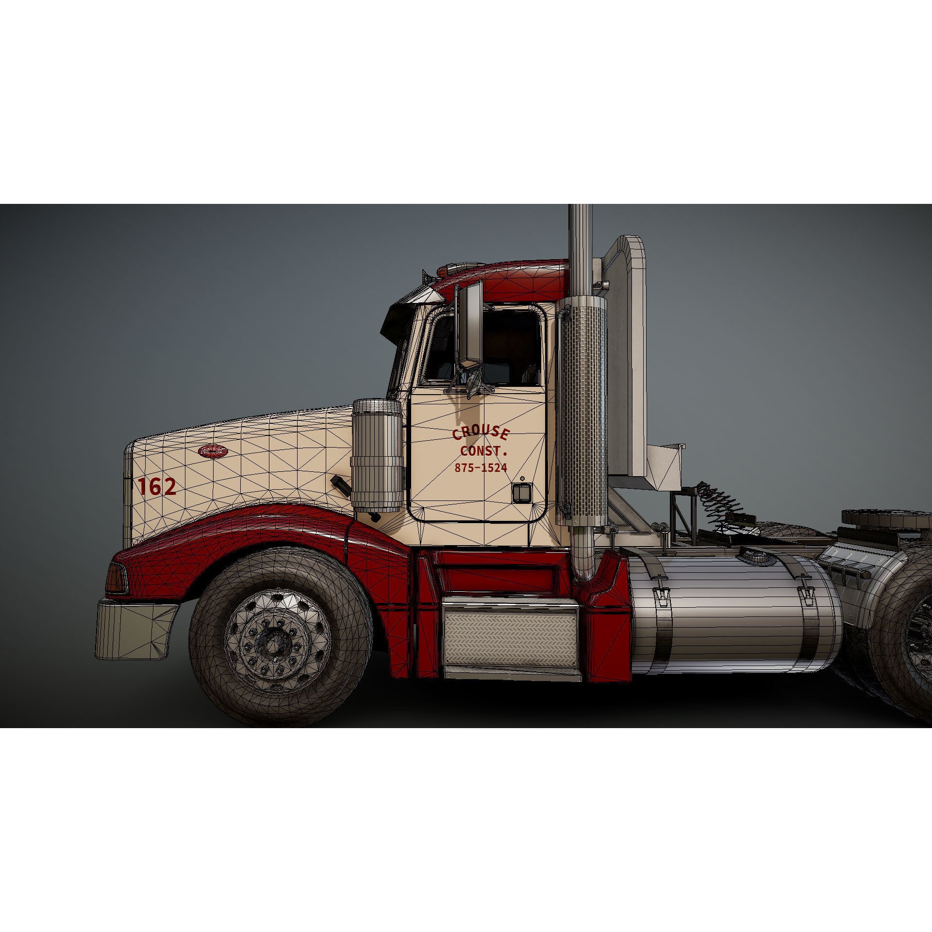 Peterbilt 377 Daycab Truck - Low-Poly Game-Ready 3D Model - View 31