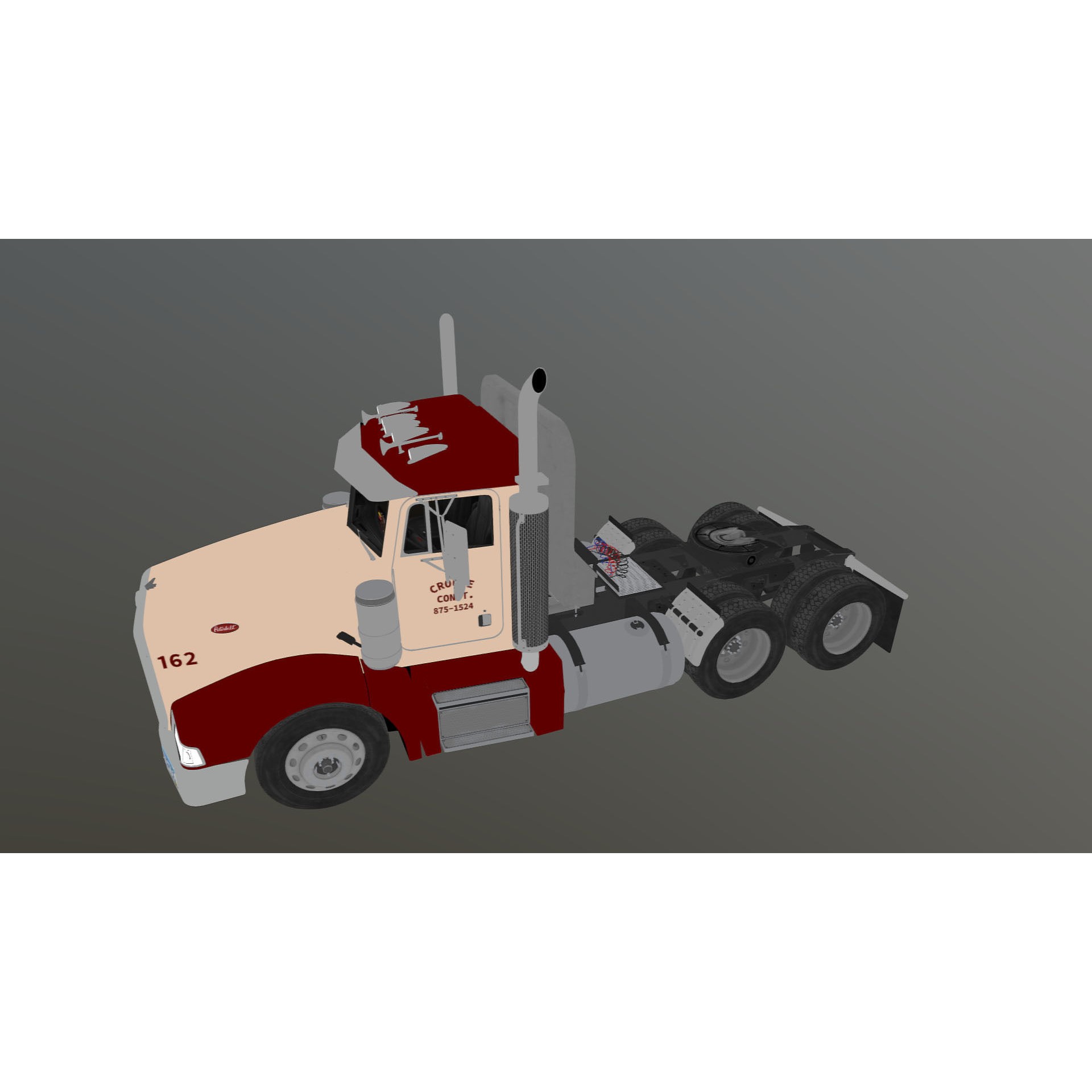 Peterbilt 377 Daycab Truck - Low-Poly Game-Ready 3D Model - View 38