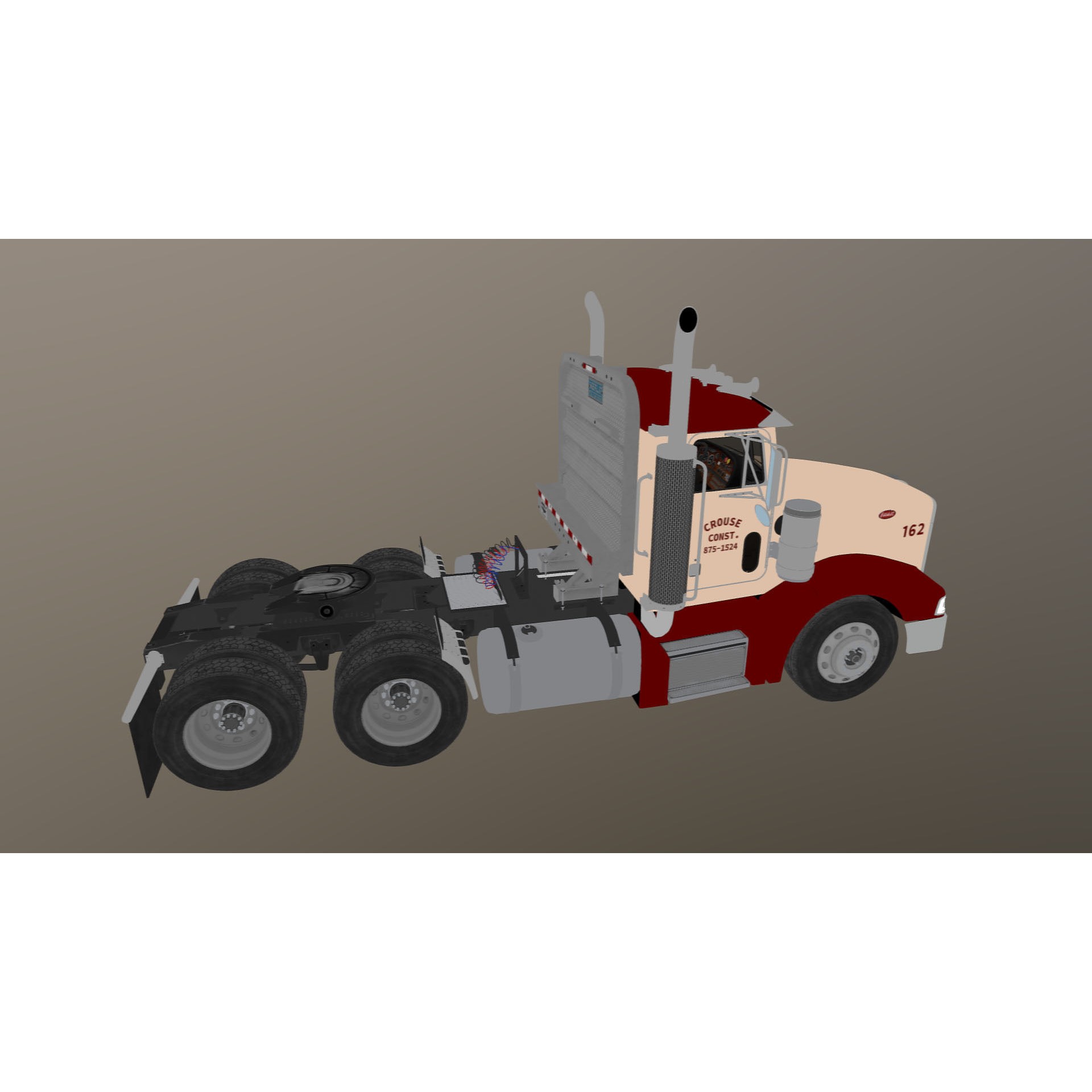 Peterbilt 377 Daycab Truck - Low-Poly Game-Ready 3D Model - View 39