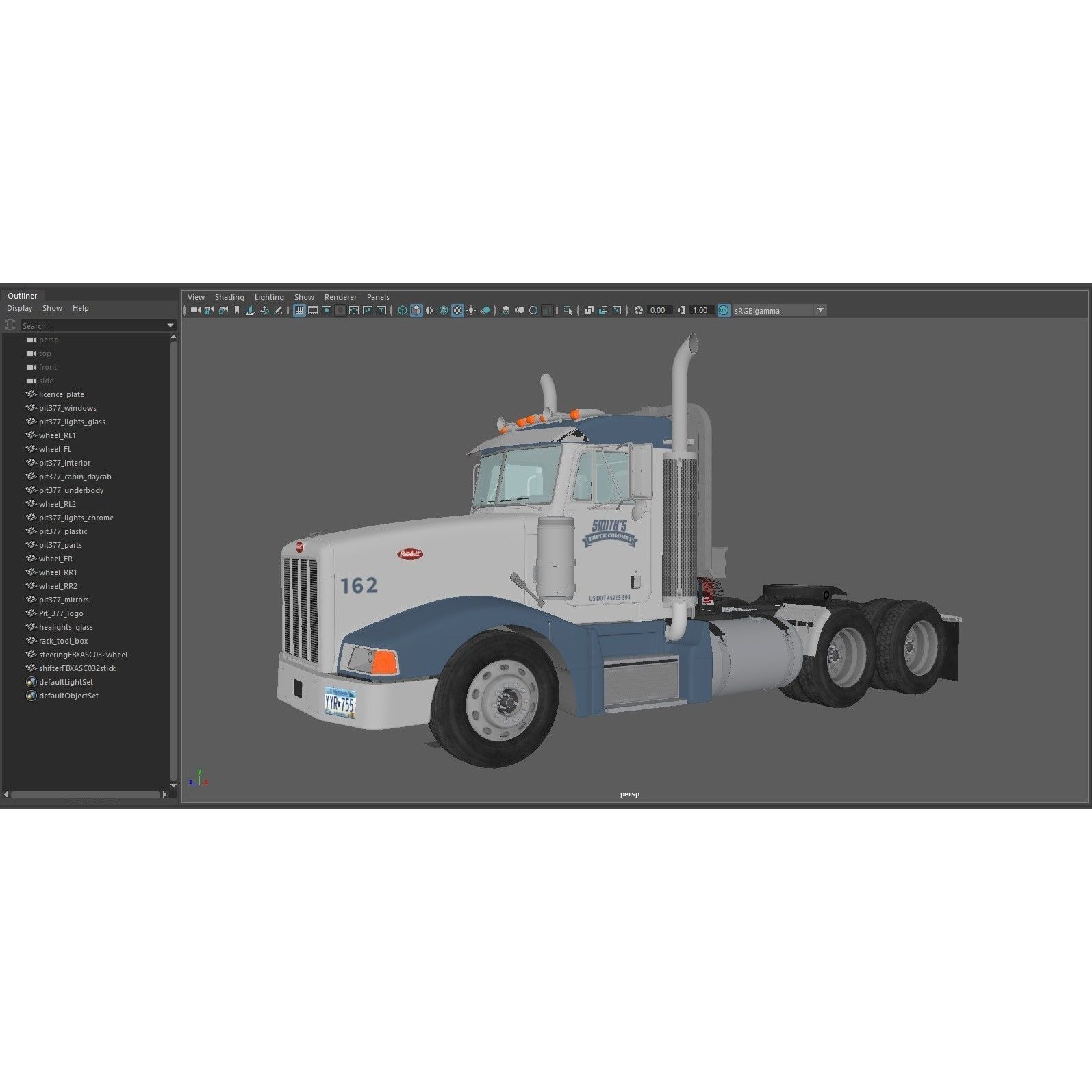 Peterbilt 377 Daycab Truck - Low-Poly Game-Ready 3D Model - View 41