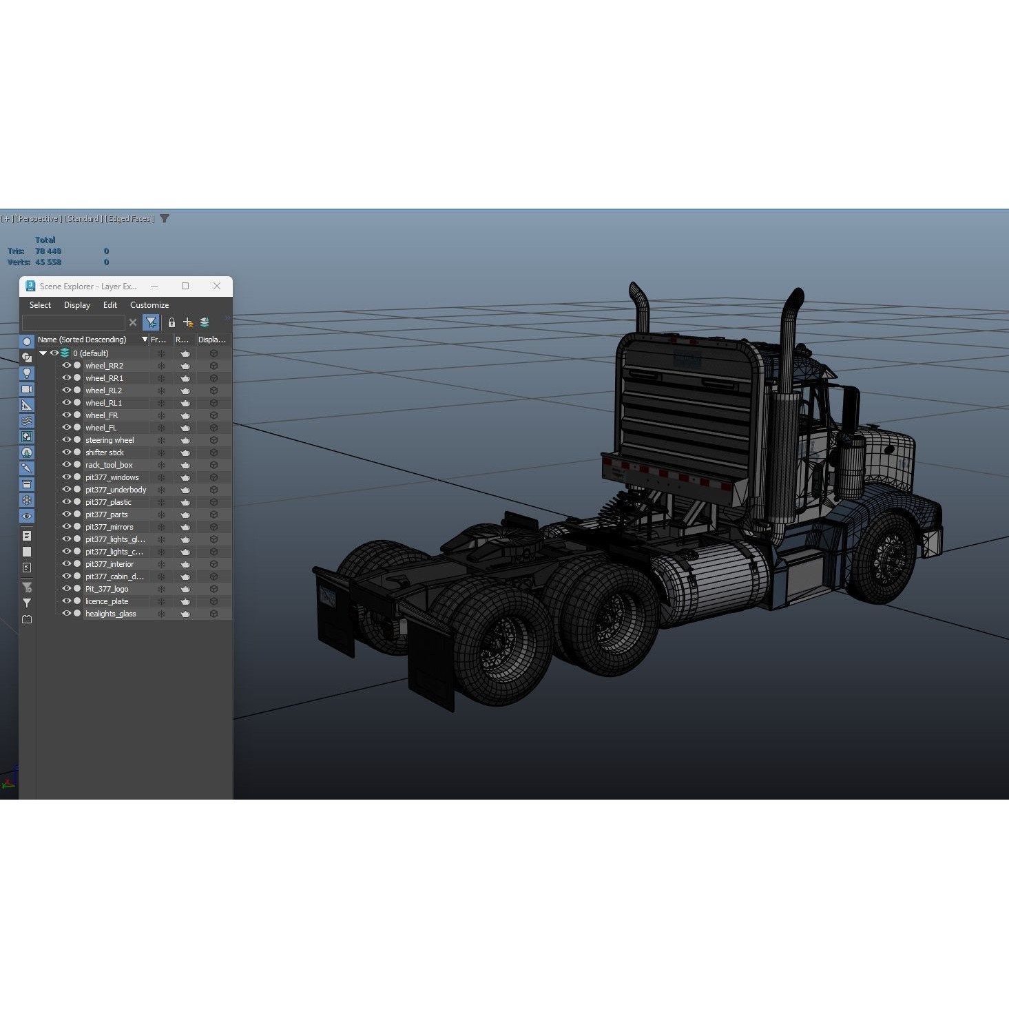 Peterbilt 377 Daycab Truck - Low-Poly Game-Ready 3D Model - View 42